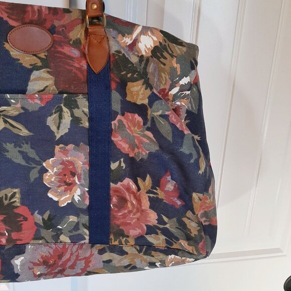 VTG Gitano 80's/90's Navy Floral Cotton Canvas Duffle Weekender Bag - Picture 4 of 16